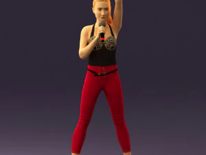 woman in red legents and microphone 0633 3D Model