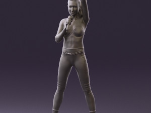 woman in red legents and microphone 0633 Modelo 3D