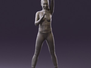 woman in red legents and microphone 0633 Modelo 3D