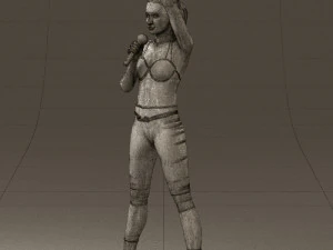 woman in red legents and microphone 0633 3D Model