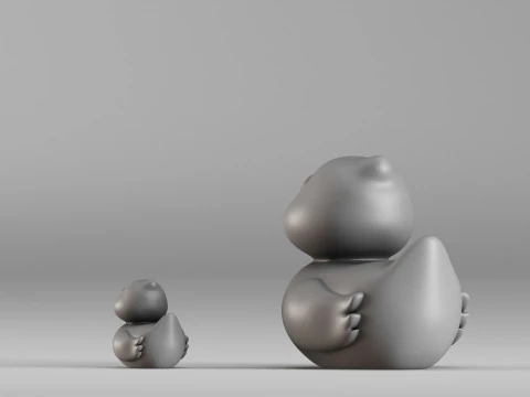 001587 Cute Rubber Duck Duo 3D Print Model