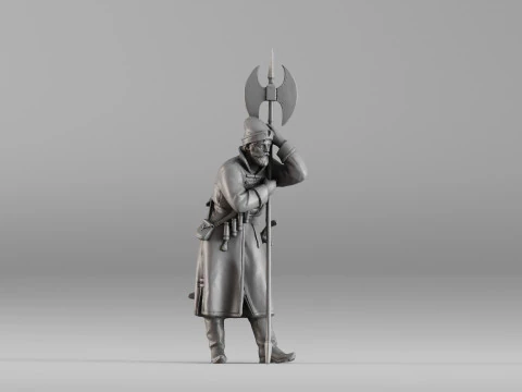 001639 휴식 중인 가드 중세 할버드 병사 3dp 3D 프린트 모델