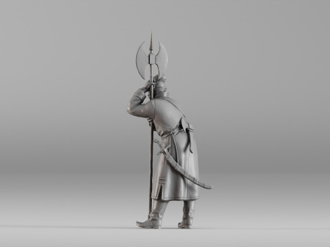 001639 Guard at Rest Medieval Halberd Soldier 3dp 3D Print Model