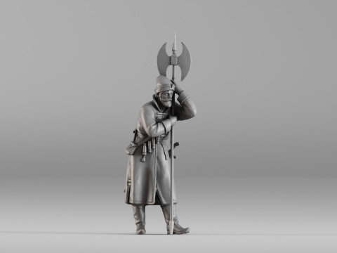 001639 Guard at Rest Medieval Halberd Soldier 3dp 3D Print Model