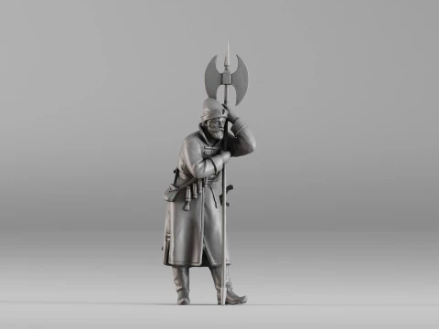 001639 Guard at Rest Medieval Halberd Soldier 3dp 3D Print Model