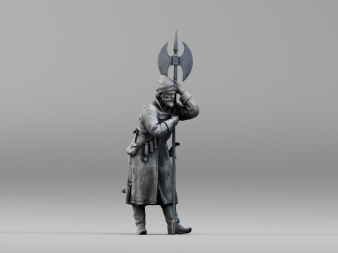 001639 Guard at Rest Medieval Halberd Soldier 3dp 3D Print Model
