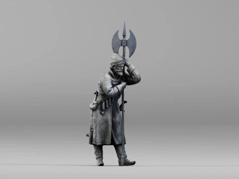 001639 Guard at Rest Medieval Halberd Soldier 3dp 3D Print Model