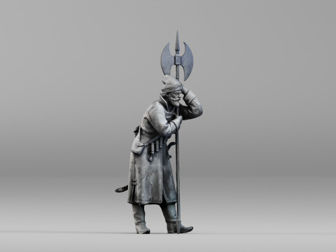 001639 Guard at Rest Medieval Halberd Soldier 3dp 3D Print Model