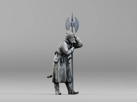 001639 Guard at Rest Medieval Halberd Soldier 3dp 3D Print Model
