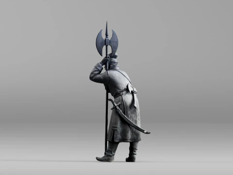 001639 Guard at Rest Medieval Halberd Soldier 3dp 3D Print Model