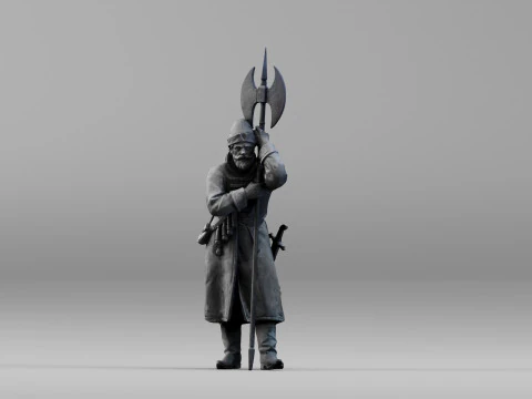 001639 Guard at Rest Medieval Halberd Soldier 3dp 3D Print Model