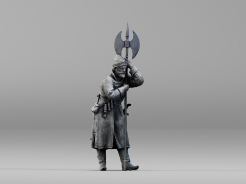001639 Guard at Rest Medieval Halberd Soldier 3dp 3D Print Model