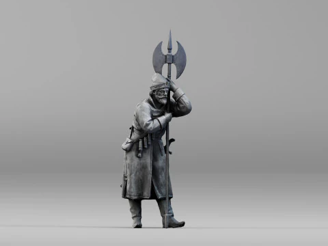 001639 Guard at Rest Medieval Halberd Soldier 3dp 3D Print Model