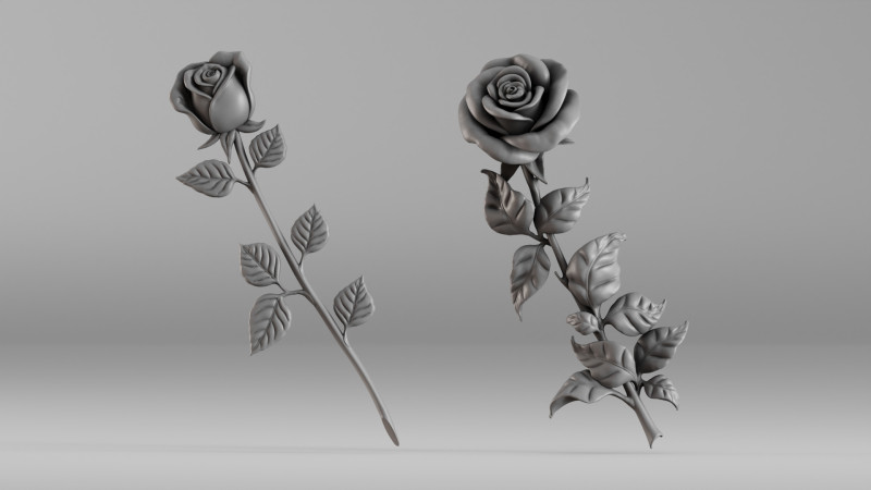 001649 Two Rose Variations 3D Print Model 3D Print Model .c4d .max .obj .3ds .fbx .stl .blend