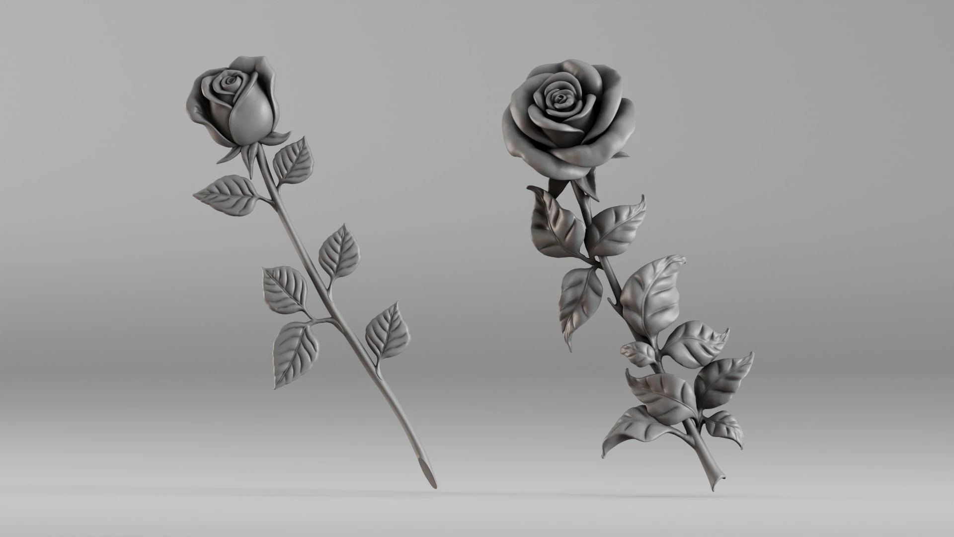 001649 Two Rose Variations 3D Print Model 3D Print Model .c4d .max .obj .3ds .fbx .stl .blend 