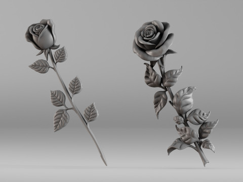 001649 Two Rose Variations 3D Print Model 3D Print Model