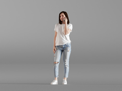 S00028 Young Woman Talking on Phone 3D 모델