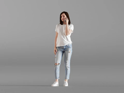 S00028 Jovem mulher falando ao telefone Modelo 3D