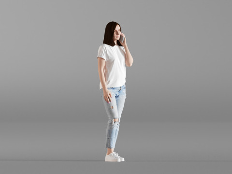 S00028 Young Woman Talking on Phone 3D Model