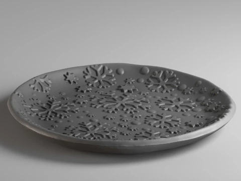 S00108 Decorative Plate with Embossed Snowflake Pattern 3D Print Model