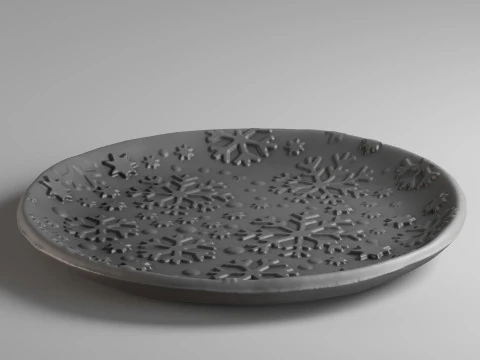 S00108 Decorative Plate with Embossed Snowflake Pattern 3D Print Model