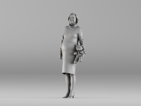 S00092 Pregnant Woman Holding Teddy Bear 3D 프린트 모델