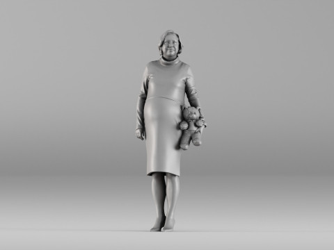 S00092 Pregnant Woman Holding Teddy Bear 3D Print Model