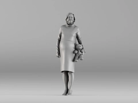 S00092 Pregnant Woman Holding Teddy Bear 3D Print Model