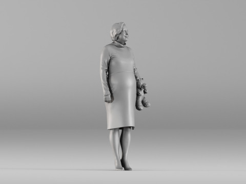 S00092 Pregnant Woman Holding Teddy Bear 3D Print Model
