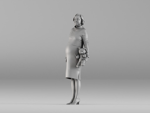 S00092 Pregnant Woman Holding Teddy Bear 3D Print Model