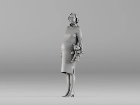 S00092 Pregnant Woman Holding Teddy Bear 3D Print Model