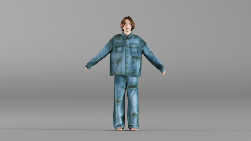 S00030 Young Man in Casual Denim Outfit T-Pose HP and LP Model 3D .c4d .max .obj .3ds .fbx .stl .blend