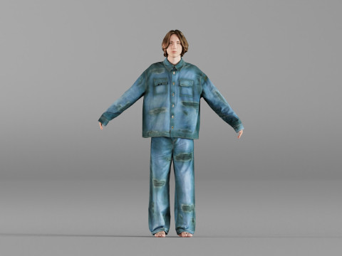 S00030 Young Man in Casual Denim Outfit T-Pose HP and LP Modelo 3D