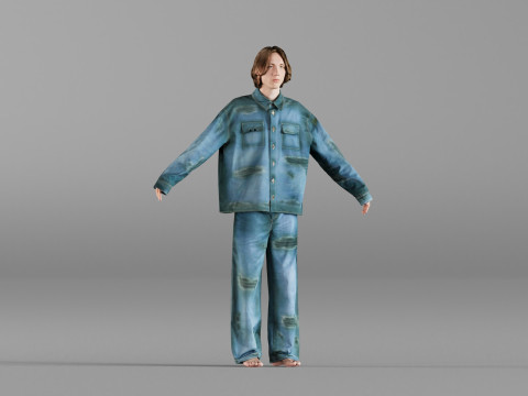S00030 Young Man in Casual Denim Outfit T-Pose HP and LP Model 3D