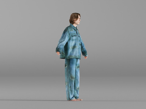 S00030 Young Man in Casual Denim Outfit T-Pose HP and LP Model 3D
