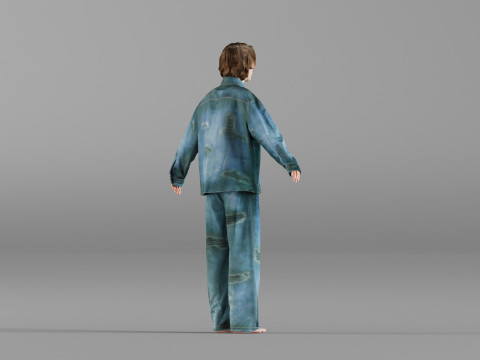 S00030 Young Man in Casual Denim Outfit T-Pose HP and LP Model 3D