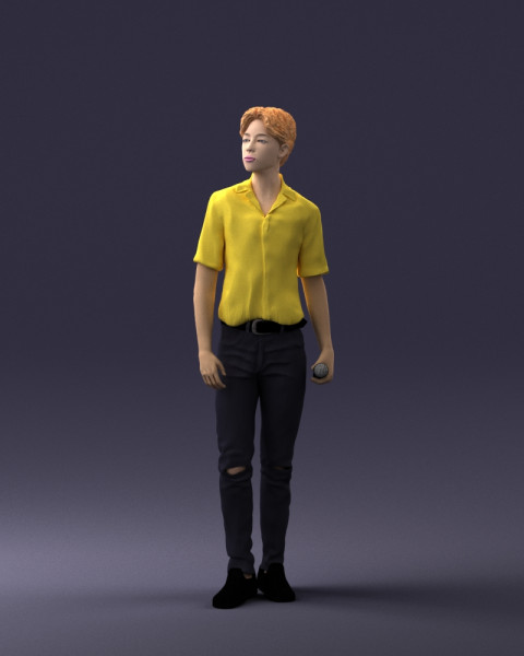 000228 Young Asiasn Man with Microphone 1123 3D Модель .c4d .max .obj .3ds .fbx .stl .blend