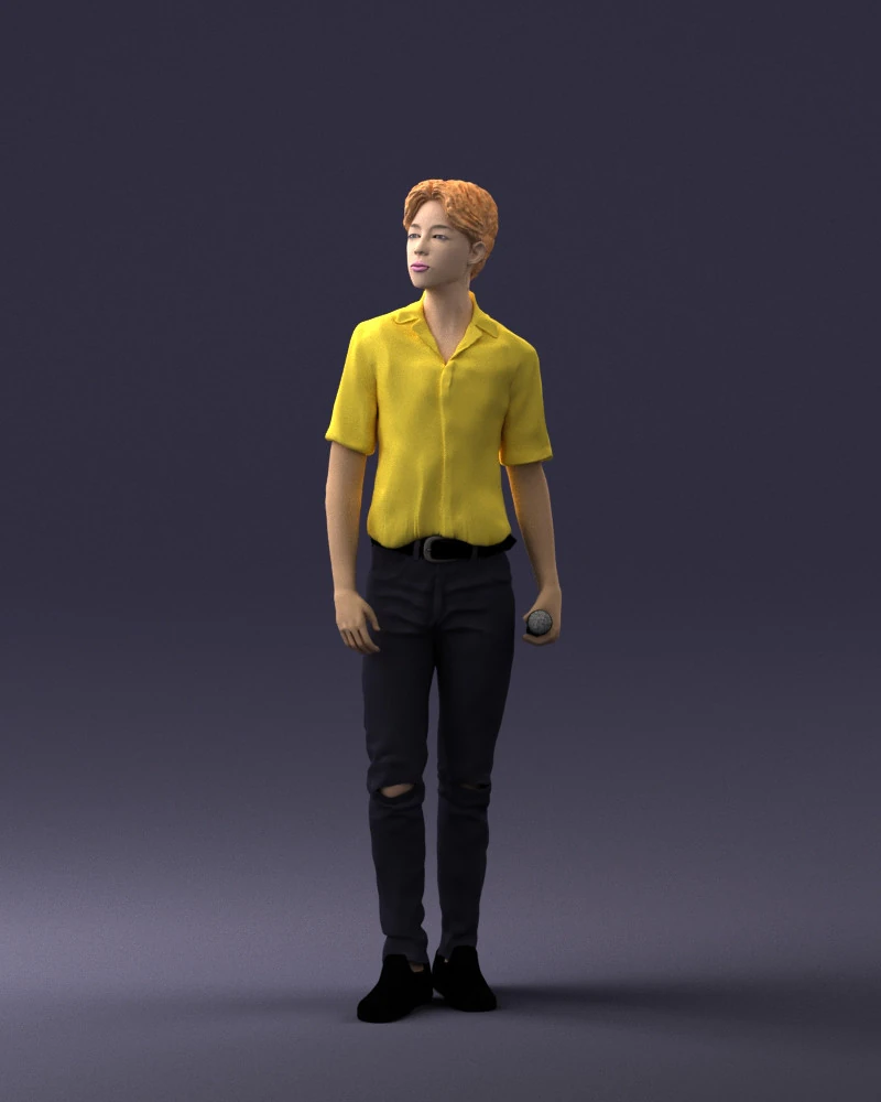 000228 Young Asiasn Man with Microphone 1123 3D Model .c4d .max .obj .3ds .fbx .stl .blend