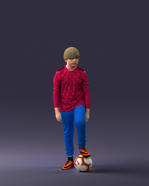 000236 Young Boy Football Player with Soccer Ball 1224 3D 模型 .c4d .max .obj .3ds .fbx .stl .blend 