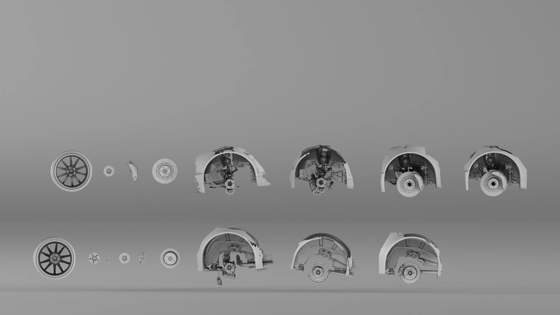 001654 3D Scan of Jaguar XKR II Suspension and Wheel Assembly 3D Model .c4d .max .obj .3ds .fbx .stl .blend 