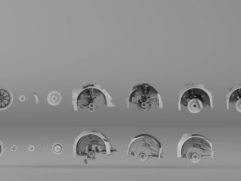 001654 Digitaliza&ccedil;&atilde;o 3D da suspens&atilde;o e conjunto de rodas do Jaguar XKR II Modelo 3D