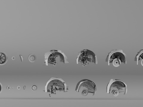 001654 3D Scan of Jaguar XKR II Suspension and Wheel Assembly Model 3D
