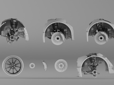 001654 3D Scan of Jaguar XKR II Suspension and Wheel Assembly Model 3D