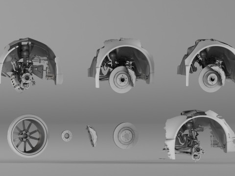001654 3D Scan of Jaguar XKR II Suspension and Wheel Assembly Model 3D