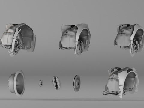 001654 3D Scan of Jaguar XKR II Suspension and Wheel Assembly Model 3D