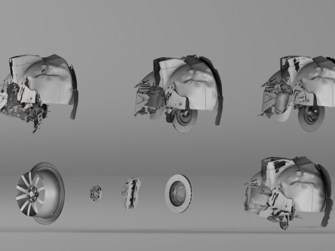 001654 3D Scan of Jaguar XKR II Suspension and Wheel Assembly Model 3D