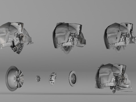 001654 3D Scan of Jaguar XKR II Suspension and Wheel Assembly Model 3D