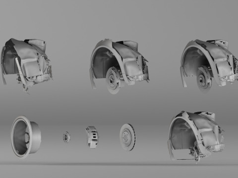 001654 3D Scan of Jaguar XKR II Suspension and Wheel Assembly Model 3D