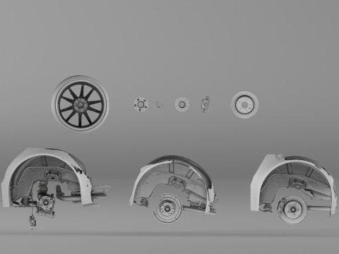 001654 3D Scan of Jaguar XKR II Suspension and Wheel Assembly Model 3D