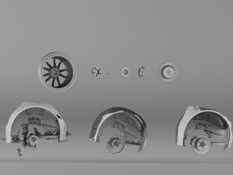 001654 3D Scan of Jaguar XKR II Suspension and Wheel Assembly Model 3D